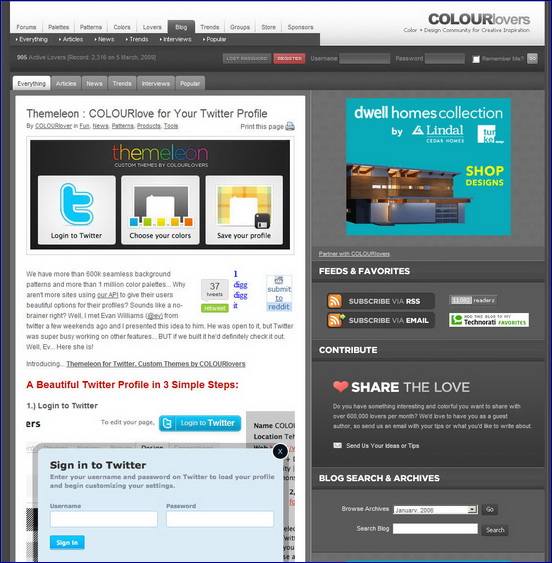 Twitter in Colorlovers.com