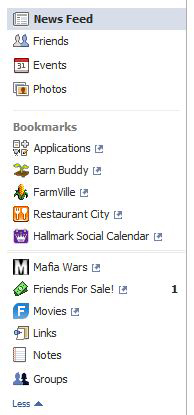 new facebook left menu