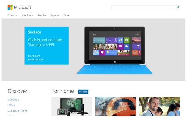Microsoft.com ปรับหน้าเว็บใหม่รับ Windows 8