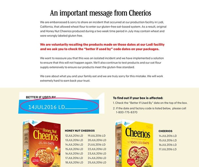 Cheerios recall