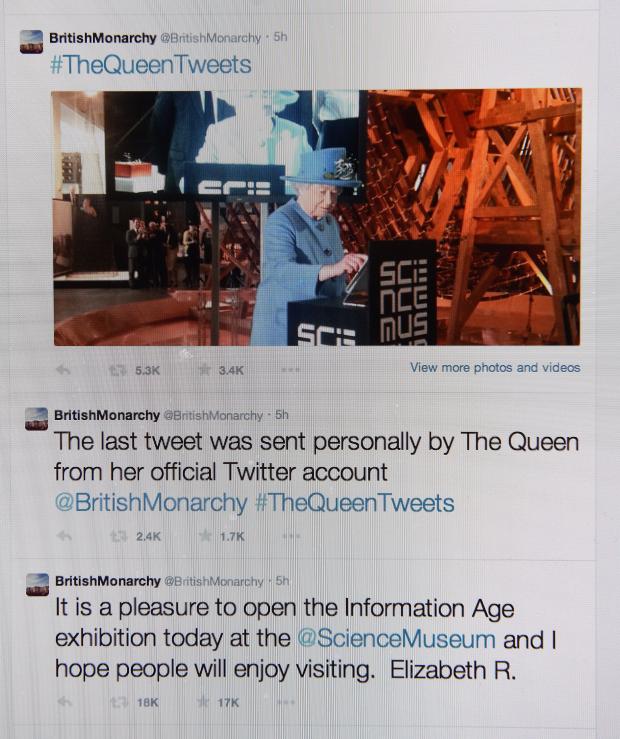 London, UK. 24th Oct, 2014. Queen sends her first Twitter message from the Science Museum in London, Britain, UK 24th October, 2014 © Dorset Media Service/Alamy Live News