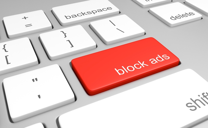 Ad blocking key on computer keyboard for stopping internet advertising