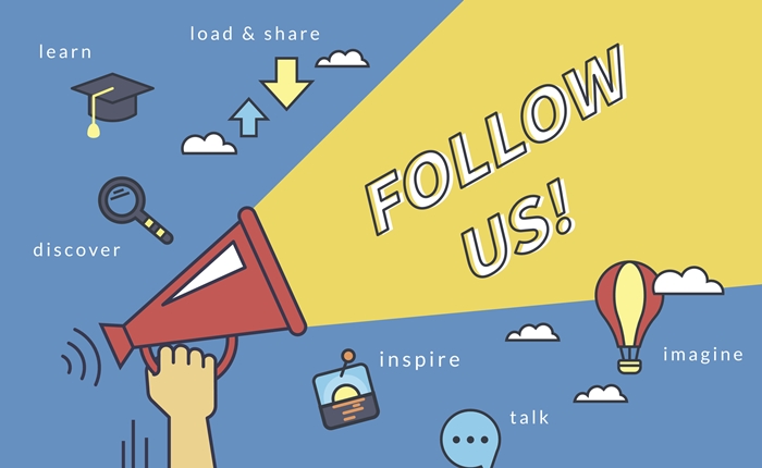Follow us banner for social networks. Flat line contour illustration