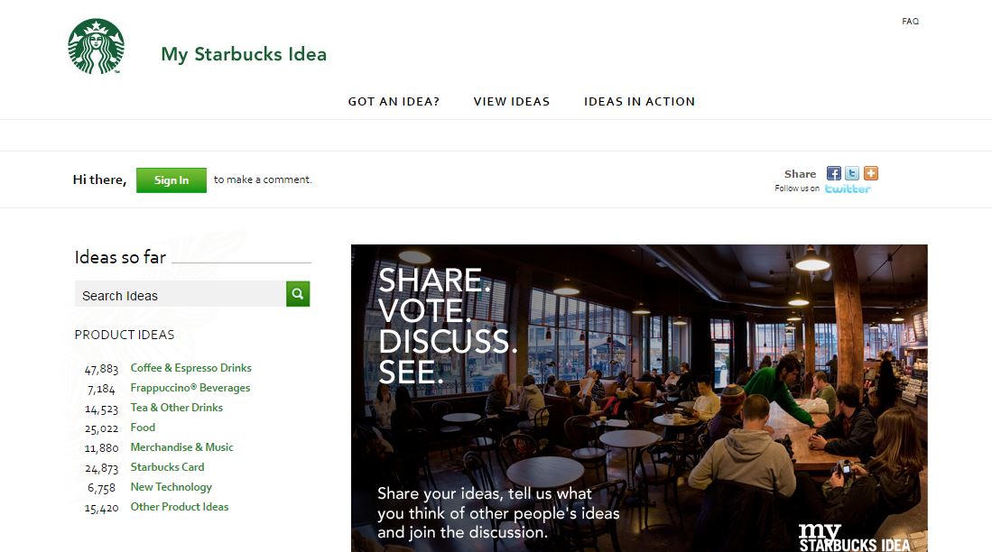 หน้าตาของแพลตฟอร์ม My Starbucks Idea