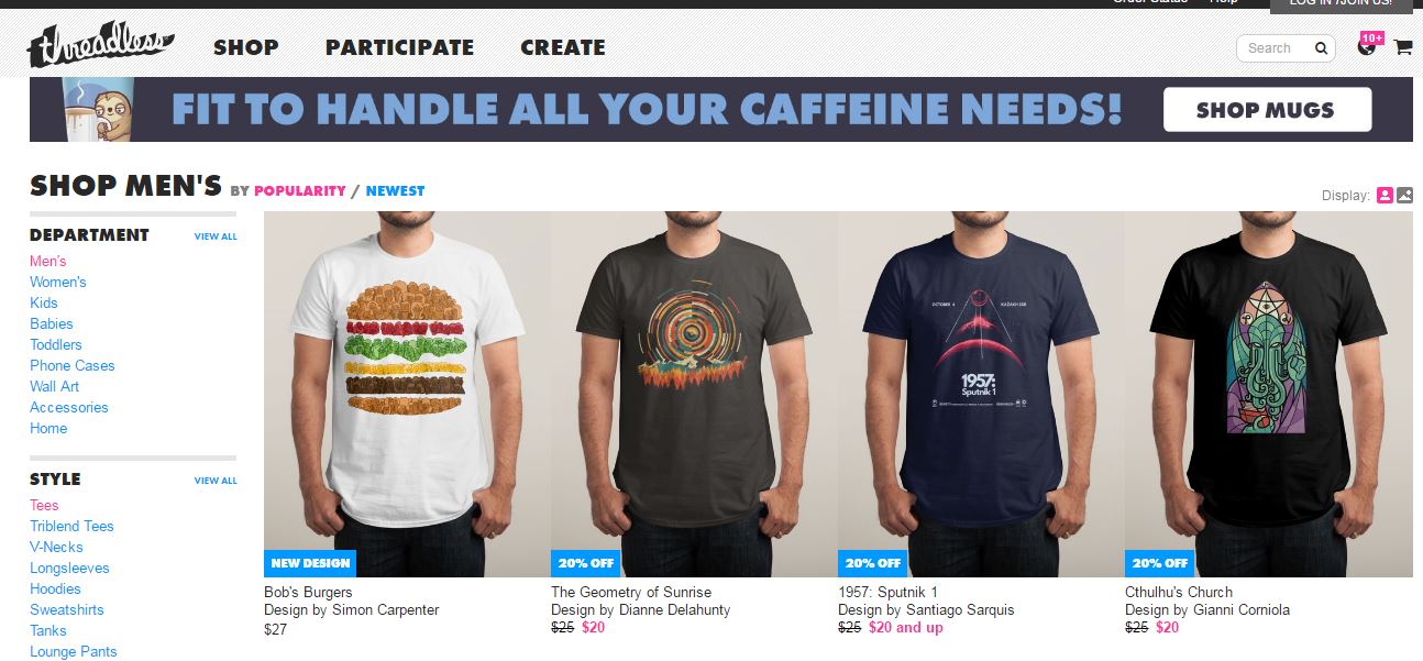หน้าตาของเวบ Threadless