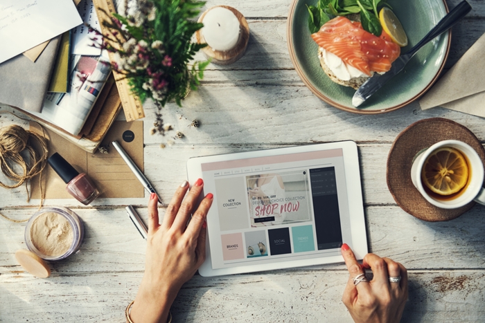 Woman shopping online on tablet