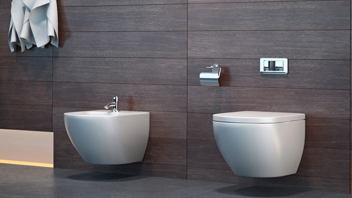Bathroom with wooden panel wall