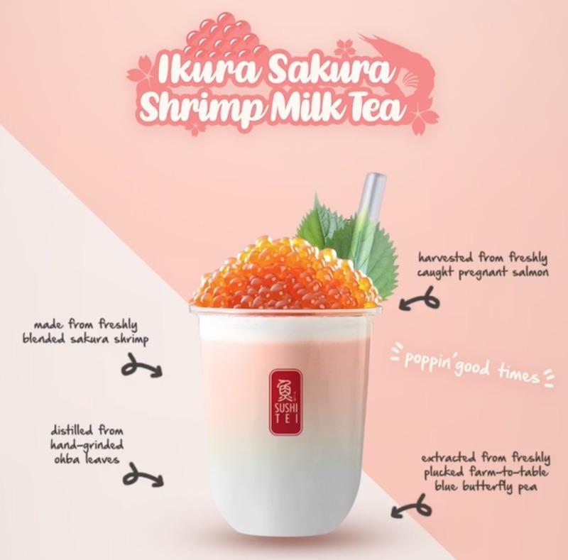 Ikura sakura shrimp milk tea at Sushi Tei