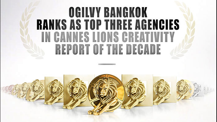 โอกิลวี่ ประเทศไทย ได้รับเลือกเป็น TOP 3 เอเจนซี่ที่มีผลงานสร้างสรรค์ที่สุดแห่งทศวรรษ จากเวที Cannes Lions 2020